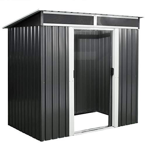 Zelsius Geräteschuppen mit Schiebetür (B) 238 x (T) 132 x (H) 180 cm | Anthrazit | Geräumiges Gartengerätehaus mit Fundament | Metall Gerätehaus mit Pultdach | Geräteschrank für Garten
