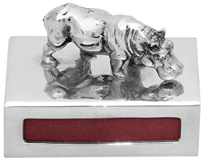 Brillibrum Caja de cerillas de estaño con figura decorativa de metal con cerillas (hipopótamo, con grabado)