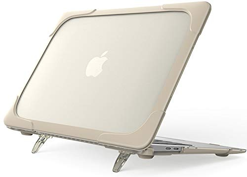 ProCase Fodral för MacBook Air 13 tum 2019 2018(A1932), tung tunn hård skål dubbla lager fodral skydd med fällbart stativ – kaki