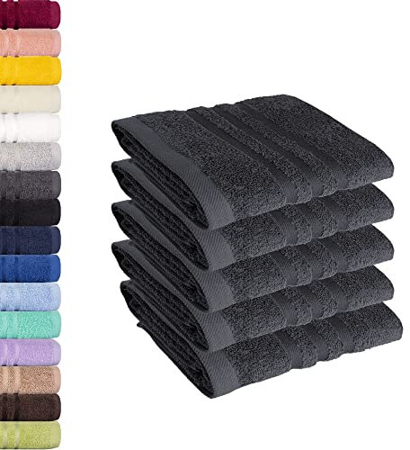 Lavea® 5er Set Gästehandtücher 30x50 cm – Weiche und Saugstarke Gästetücher aus 100% Baumwolle, Frottierserie Elena – Waschbar und Strapazierfähig - Anthrazit