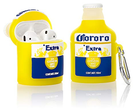 YIGEYI Custodia in Silicone Compatibile con Airpods 1 e 2 Funny Cute Cartoon 3D Case Cover[Serie di Birra e Vino] (Corona Beer)