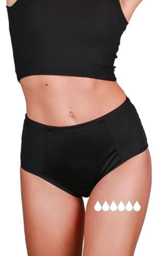 Taynie Highwaist Ultra schwarz Periodenunterwäsche Starke Blutung - Periodenwäsche - Menstruationsunterwäsche - ersetzt 6 Tampons, Periodenslip Tragedauer bis 12 Std., waschbar bis 60°C (38, Schwarz)