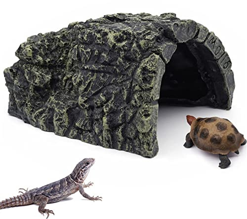 BREUAILY Reptile Rock Hideout Cave Resin Reptile Hide Away Large Terrarium Hideouts Natural Habitat Ornament for Tortoise Bearded Dragon Reptiles Small Lizards