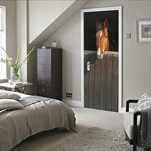 VIRANDA Türtapete 3D Türaufkleber Selbstklebend TürPoster - Pferd - Türfolie Poster PVC Abnehmbar Wasserdichte Door Stickers 86 x 200 cm