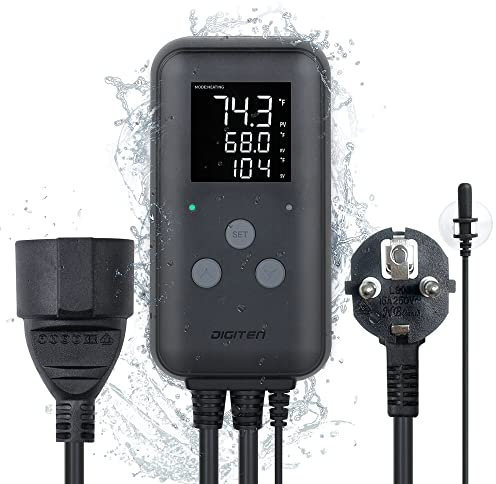 Digitaler Temperaturregler Wasserdichter Panel-Thermostat für Gewächshaus, Aquarium, Inkubator, Terrarium, Thermostatsteckdosen unterstützen Heizung und Kühlung 15A