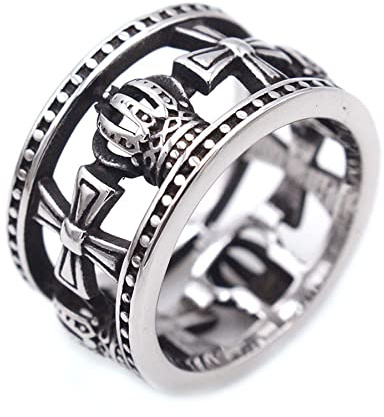 LAFATINA Mens Cross Crown Prayer Bands Ring Stainless Steel Royal King Queen Wedding Band, Size 12