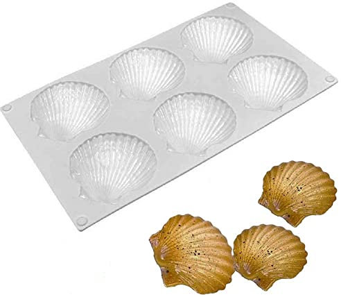 DUBENS Silicone Madeleine Cookie Tray, French Mousse Mould, DIY Shell Silicone Moulds, Biscuit Moulds, 6 Cavities Madeline Mould, Non-Stick Baking Mould