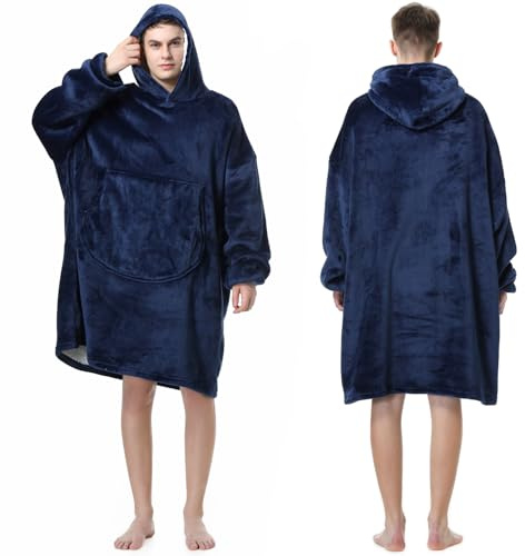 Mokani Wearable Blanket Hoodie, överdimensionerad filt sweatshirt varm mysig hoodie filt med jätteficka för vuxna, Mörkblått
