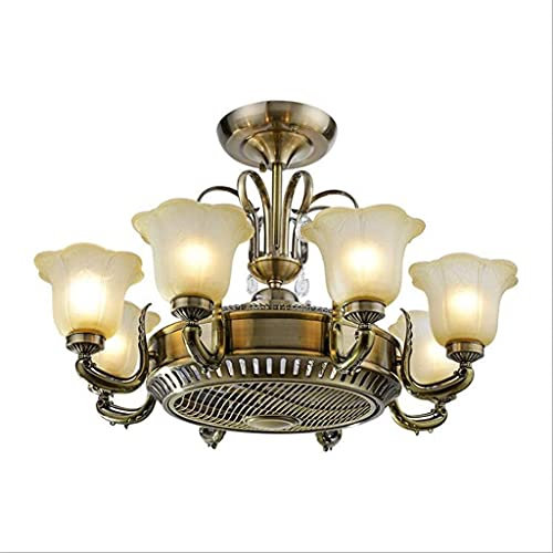 Retro Ceiling Fan Light Simple Dining Room Glass Ceiling Fans Living Room Hanging Fan Lamp With Remote Control Fan Light Ceiling Fan