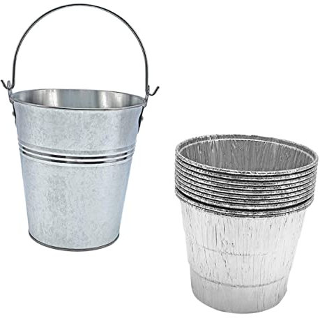Garneck Grillfetteimer Ölauffangbehälter Einweg Folie Liner Satz 1 Fettauffang Eimer mit 10 Einlagen Grill Tropfeimer für BBQ Outdoor Camping Hält Grill Sauber Leicht zu Entsorgen und Verwenden