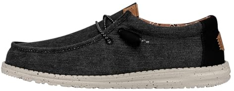 HEYDUDE Men's Wally Washed Canvas Slip On Shoe, Black, Size 12