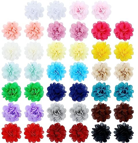 Cinaci 40 Stück 5 cm / 2 Feste Chiffonblume Haarspangen Haarspangen Rutschfeste Blumenhaarnadeln Zubehör für Baby Mädchen Kleinkinder Kinder Teenager