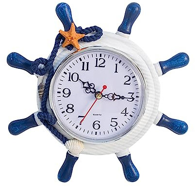 Garneck 1 Stück Outdoor- Große Digitale Wanduhr Holz- Lenkrad Outdoor Hängendes Schiffsrad Küsten-Wanduhr Zuhause Steuermann-Uhr Hängende Holz- Strand