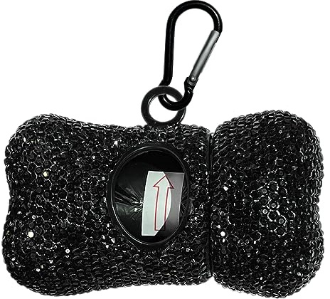 Hundekotbeutelhalter, glitzernder Kristall-Hundekotbeutel-Spender für Hunde und Hunde, mit Metall-Karabiner-Clip (schwarz)