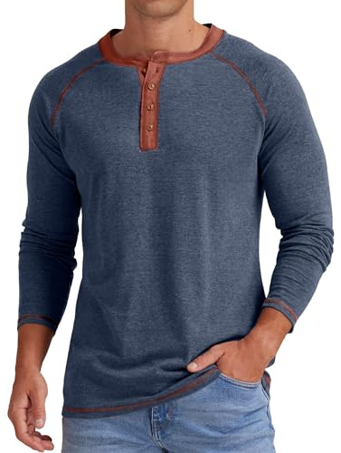Sailwind Henley - Maglietta da uomo a maniche lunghe, in cotone, stile casual, Vg Blu Navy, XXL