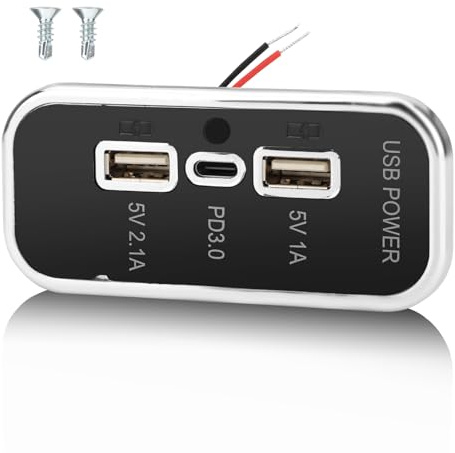 3 Ports 12V RV USB Outlet 45.5W, Gibbab PD3.0 Type-C Quick Charge & Dual USB A Port 3.1A Panel Wall Mount, Automotive Car Socket Charger Adapter for RV Marine Boat Bus ATV Motorcycle Truck