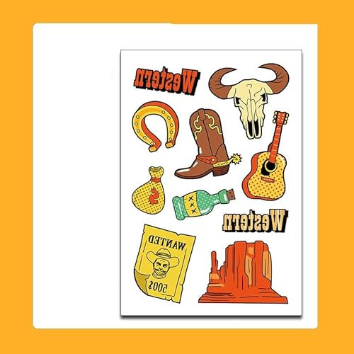 Cartoon Western Cowboy Tattoo Aufkleber Kaktus Thema Tattoo Transfer Aufkleber