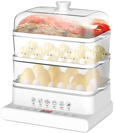 Pentola per stufato da 800 W con display touchscreen, vaporiera elettrica a 3 livelli, vaporiera in acciaio inox da 40 litri, generazione rapida di vapore in 10 secondi, prenotazione entro 12 ore B