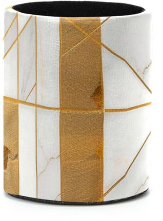 FNETJXF Make-up-Pinsel-Organizer, Pinselhalter, Kunstleder-Caddy, modern, schlicht, grauer Marmor, goldene Linien, Bürobedarf, Schreibtisch-Organizer