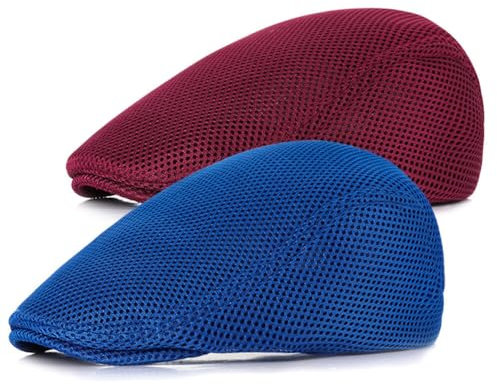 2PCS Sonnenhut Barett Cap Herren Sommer Atmungsaktive Mesh Hut, Schiebermütze Herren Damen,Unisex Beret Schirmmütze Flatcap Sportmütze Gatsby Newsboy Cap Baskenmützen Golfermütze, Größe 56cm-58cm