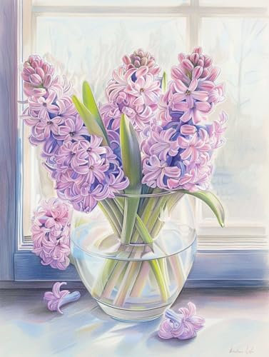 MAFANG 5D Diamond Painting Fantasie-Hyazinthen-Blumen-Diamant-Kunst-Set，Rund，Voller Bohrer，5D-Diamant-Kunsthandwerk Für Zuhause，Wanddekoration，Diy-Geschenk 30x40cm