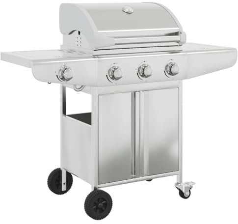 Barbecue gril à gaz avec 4 brûleurs argenté acier inoxydable
