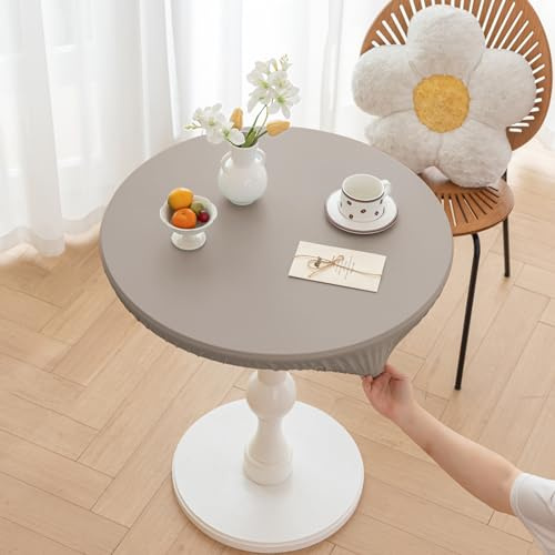 Highdi Elastische Tischdecke Rund Abwaschbar, Spanntischdecke Rund Gartentischdecke Outdoor Round Tischdecke mit Gummizug für Esszimmer, Küche und Picknick (ф80cm,Grau)