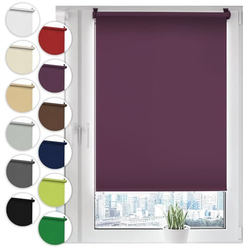 Verdunkelungsrollo Klemmfix ohne Bohren 90cm x 130cm Violett Verdunklungsrollo Fensterrollo Rollo Seitenzugrollo Klemmrollo für Fenster & Tür