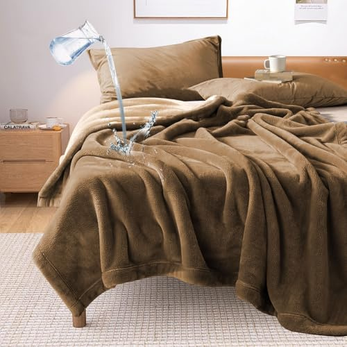 YISURE Vattentät filt till säng, vänder mysig filt för parens intimitet, Brun/Beige 200x150cm