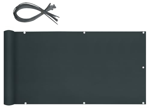 Sekey Balkon Sichtschutz Balkonabdeckung 90x500cm, Balkonsichtschutz Balkonverkleidung Oxford mit Nylon Kabelbinder, Blickdicht Wasserdicht Windschutz, Anthrazit
