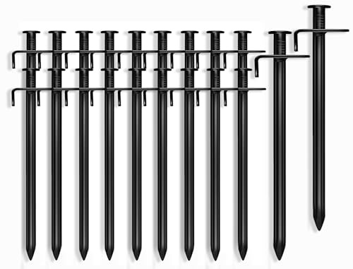 Nexboraque 20 Pack Tent Stakes Heavy Duty, 20cm / 8 Inch Outdoor Camping Pegs Stakes Black Metal Ground Stakes Spikes for Tent Tarp Canopy Unbreakable and Inflexible