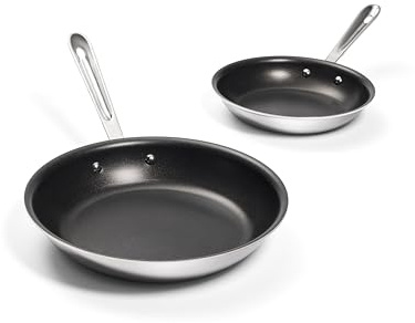 All-Clad Stainless Steel Pro Nonstick Frying Pan Set – 8 & 10 Inch Skillets, Induction Compatible, Oven & Broiler Safe to 500°F, Professional Cookware, Silver