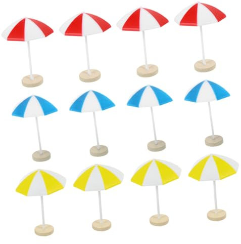 Alasum 8pcs Miniature Beach Umbrellas and Miniature Sun Umbrella Props for Doll House Medium Blue and Yellow Resin Sunshades Cartoon Ocean Scene Decor for