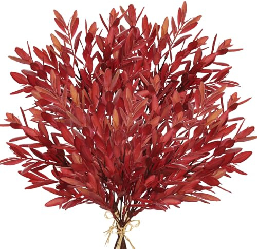 Briful 5 PCS Autumn Leaf Stems Artificial Olive Leaves Branches - 14.6 Faux Olive Leaf Bush Burgundy Red Fake Plants for Floral Arrangements Autumn Decorations, Thanksgiving Centerpieces