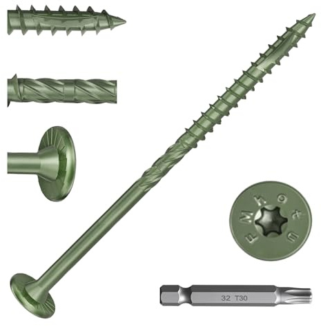 FMhotu #14 Heavy-Duty Wood Screws, Star Drive Deck Screws, Rust Resistant Timber Screws for Timber/Log/Landscaping Wood (4-1/2 Inch,50Pcs,Green)