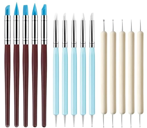 Cosswe Lot de 15 outils de modélisation en silicone, outils d'argile, outils de modelage en caoutchouc, outils de poinçon, pinceaux pour céramique, sculpture, peinture, nail art, bricolage, artisanat