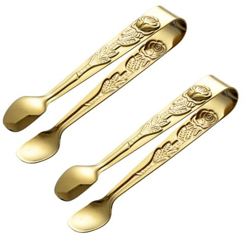 SOLUSTRE 2pcs Food Tongs Stainless Steel Ice Tongs Unique Pattern Design for Sugar Cube Ice Cube Cookie