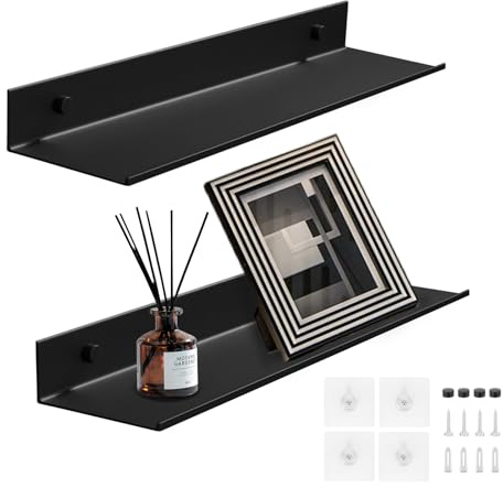 Bailtouk 2 Stück Wandregal Ohne Bohren, Wandregal Aluminium | Schweberegal Ohne Bohren Modern Schweberegal Hängeregal für Wohnzimmer, Schlafzimmer, Badezimmer, Küche (Schwarz, 30cm）