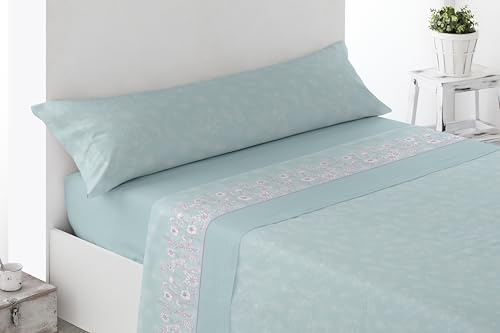 Miracle Home. Juego de sábanas Roda. Set de 3 Piezas, sábana Bajera Ajustable, encimera y Funda de Almohada. Anti Peeling. 50% algodón-50% Microfibra cepillada. Azul. 90 x 200. Cama 90
