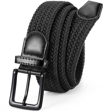 VONMELLI Cintura Elastica Da Uomo, Cinture Uomo Casual Per Pantaloni Di Jeans, Cintura Intrecciata Per Il Golf, Larghezza 3.3cm Nero M