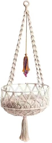 HoveeLuty Columpio para gatos, cama colgante para gatos de 49 pulgadas con alfombrilla de algodón, hamaca de estilo bohemio con borla, cama hamaca que ahorra espacio para dormir, jugar y descansar