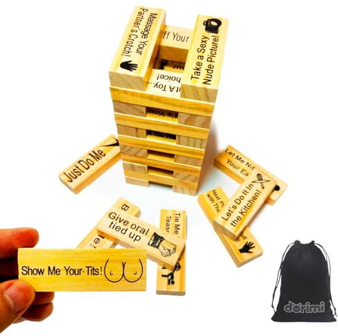 DORIMI Adult Wooden Stacking Tower Game – 48pcs Couples Games for Adults, Naughty Date Night Sex Games for 2 Players, Intimacy Building Game for Valentine, Party or Travel (48 Pcs)