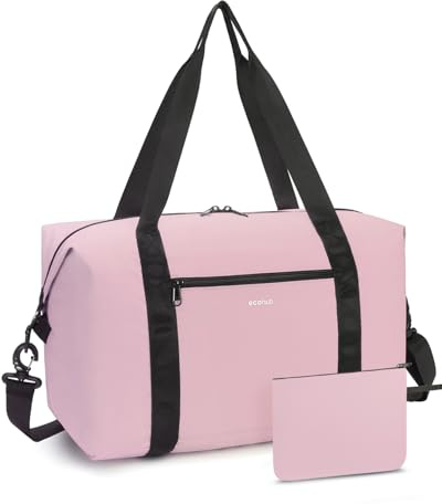 ECOHUB for Ryanair Cabin Bags 40x30x20, 2Pcs Foldable Underseat Holdall Carry On Bag, Anti-Tear Lightweight Travel Duffel Bag, Water-Resistant Overnight Weekend Bag for Women & Men, 24L-Pink
