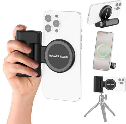 NEEWER Basics Magnetischer Smartphone Grip, Handy Kameragriff mit Fernauslöser, nur kompatibel mit MagSafe iPhone, 18W Magnet Laden, 5000mAh wiederaufladbar für Selfie Stativ Videoaufnahmen, WS-25001