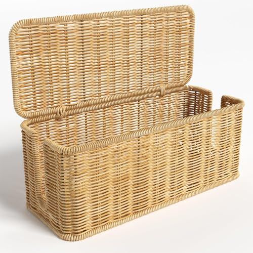Rattan-Kabel-Management-Box, 2 offene Schlitze, handgewebte Kabel-Management-Boxen, große Ordnungsbox mit Deckel für Steckdosenleisten, elektrische Kabel, lose Drähte auf Fernsehern, Computern