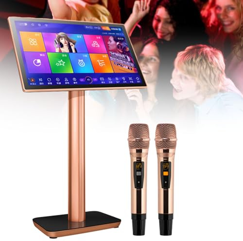 Professional Karaoke Machine with Large Touch Screen and Wireless Microphones for Home Entertainment and Party Singing