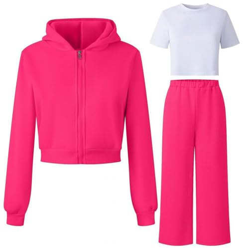 Generisch Chándal de forro polar de 2 piezas con capucha para niñas, suave y cómodo, con parte superior de manga larga y pantalones para jugar y para el tiempo libre, Rd3, 9-10 años