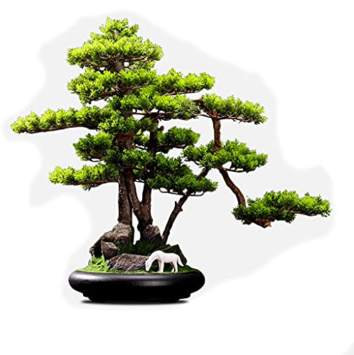 Konstgjorda träd Konstgjord tall Bonsai Inomhusväxt Krukväxt Bordsskiva Dekoration Natursten Keramik Vit Hä Realistisk Mossa Krukväxter