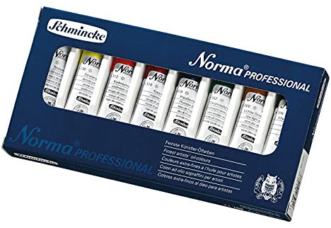 Schmincke - Norma, feinste Künstler-Ölfarben Grundsortiment, 8 x 20 ml, 71 108 097, Kartonset, moderne, umweltbewusst rezeptierte Ölfarbe, Ölmalerei