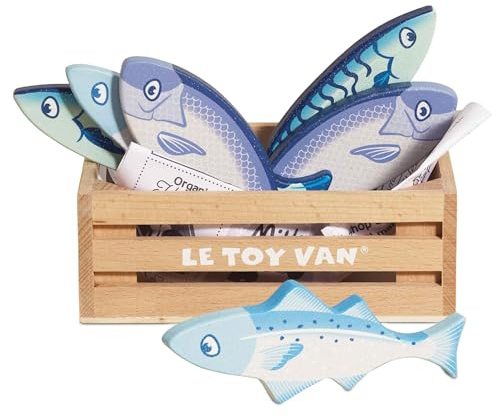 Le Toy Van – Honeybee Market Kiste mit frischem Fisch aus Holz | Supermarkt-Rollenspiel Lebensmittelladen, TV184